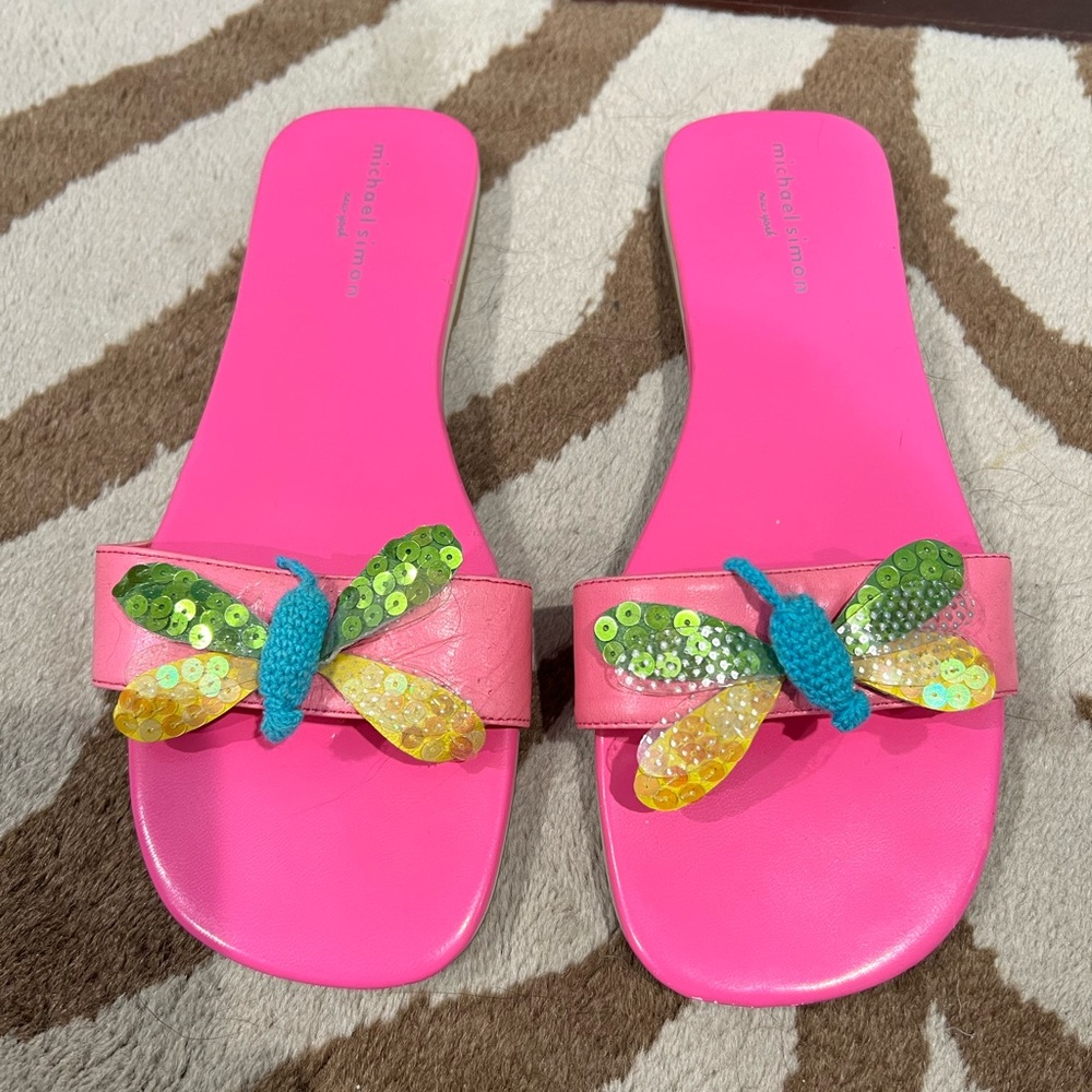 Hot pink flat slides